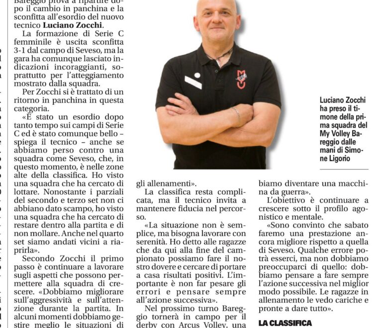 Il nuovo coach Luciano Zocchi indica la strada al My Volley Bareggio: più serenità in campo e meno errori